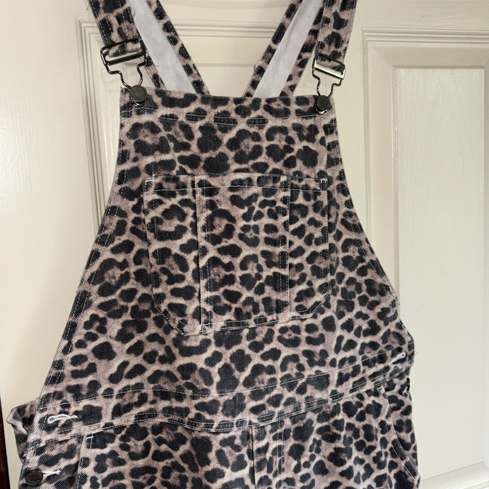 Leopard Print denim overalls size 10